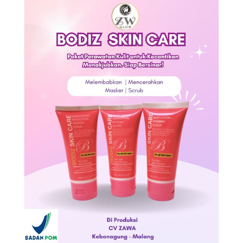 Bodiz Skin Care by Zawa Skin Care Harga untuk 3 pcs / Lotion / Scrub / Masker/  moisturizer/ Figura
