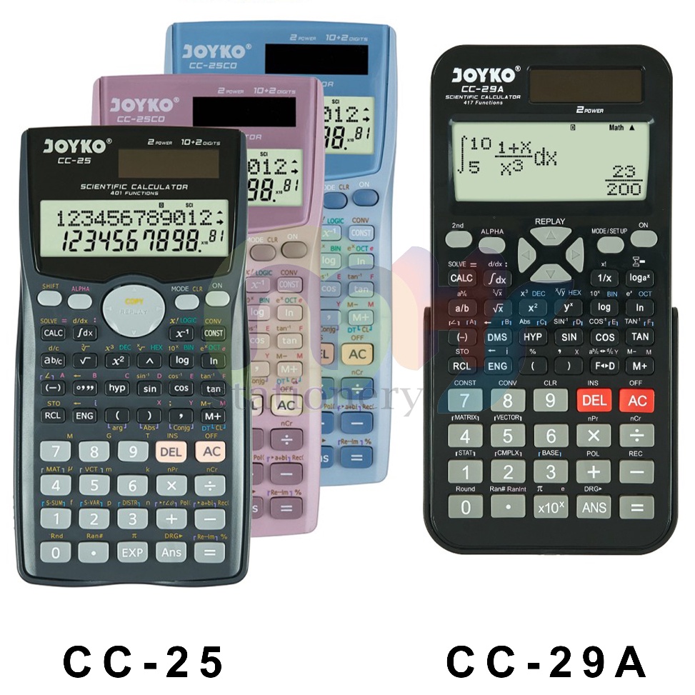 

Calculator Kalkulator Joyko CC23 CC23CO CC25 CC29A CC61 Scientific 24 41 417 Functions Ilmiah Fisika Kimia Falak Sains Matematika ART C1P5