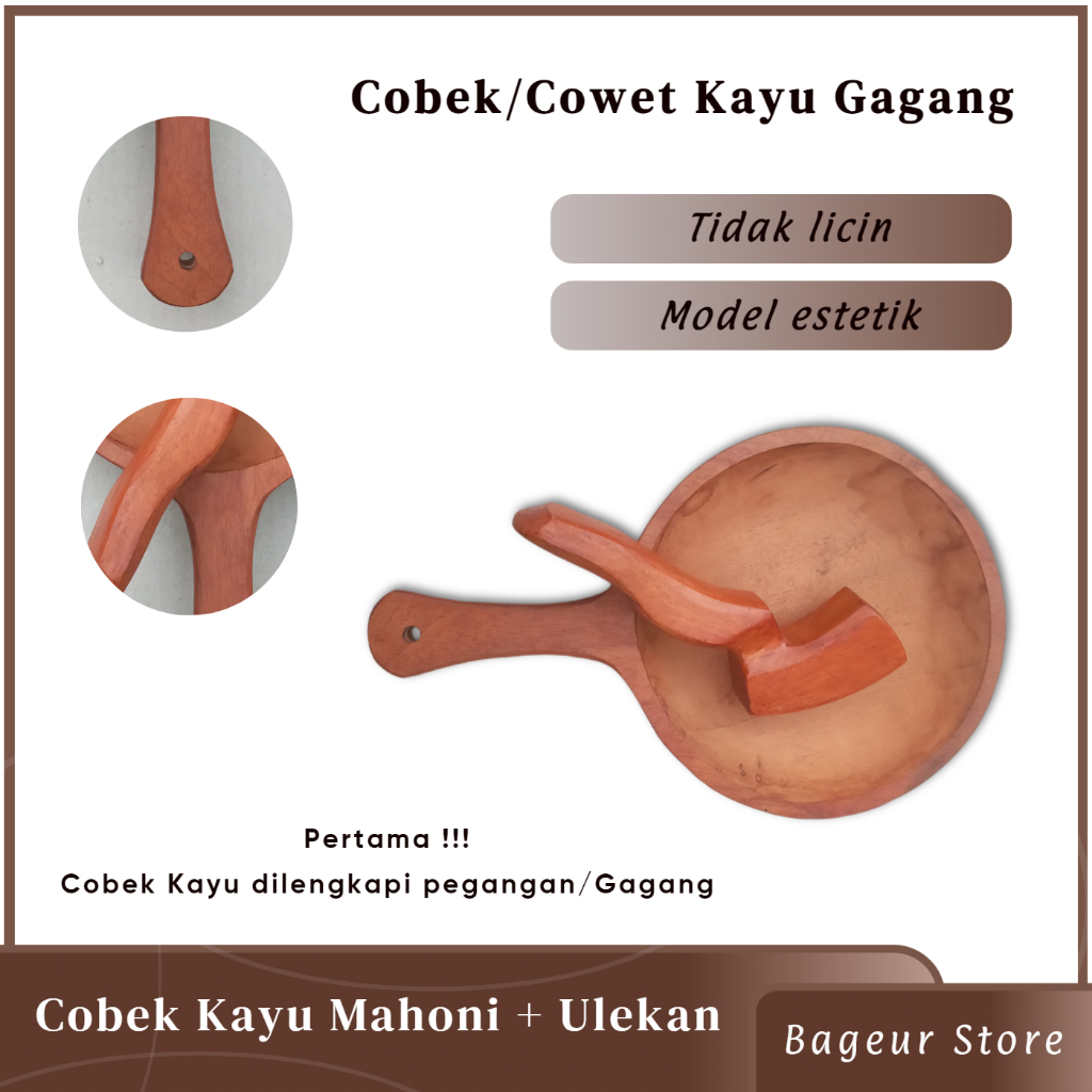 Cobek Kayu Ulekan Cowet Coet Ukuran Sedang Dan Besar Satu Set