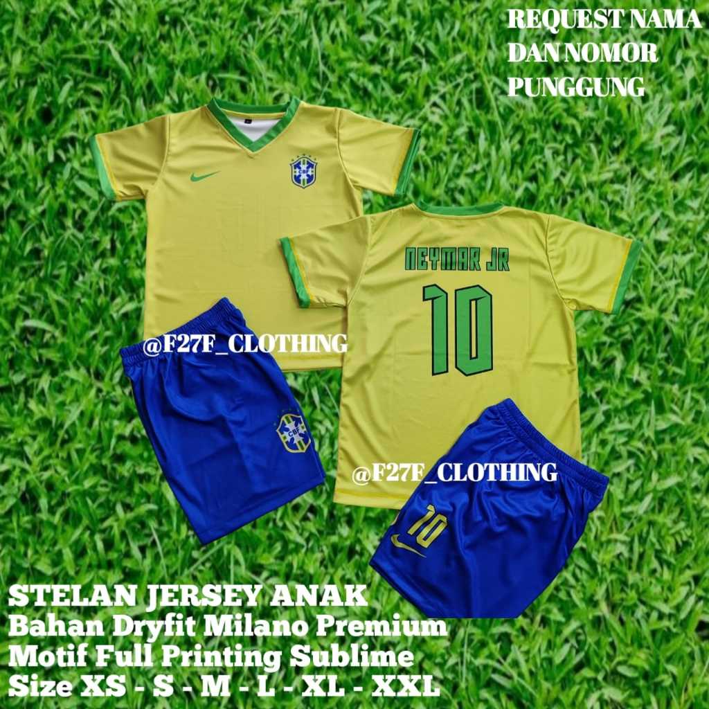 Stelan Brasil anak jersey piala dunia terbaru / stelan jersey brasil / setelan sepak bola brasil ana