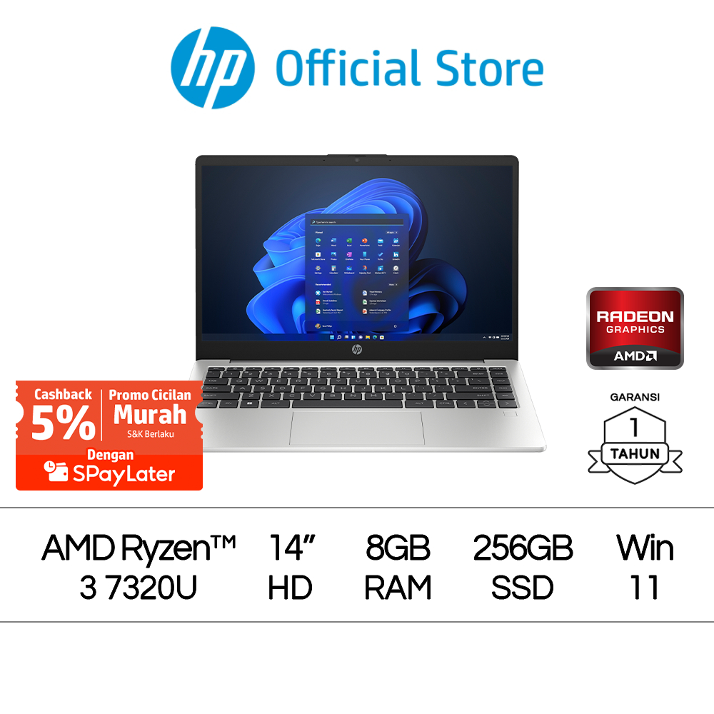 Spaylater 0% - Laptop HP 245 G10 Ryzen 3 7300U Radeon 8GB RAM 256GB SSD Windows 11 14 Inch AMD Garansi 1 Tahun Promo Murah Gratis Ongkir Official Non Second