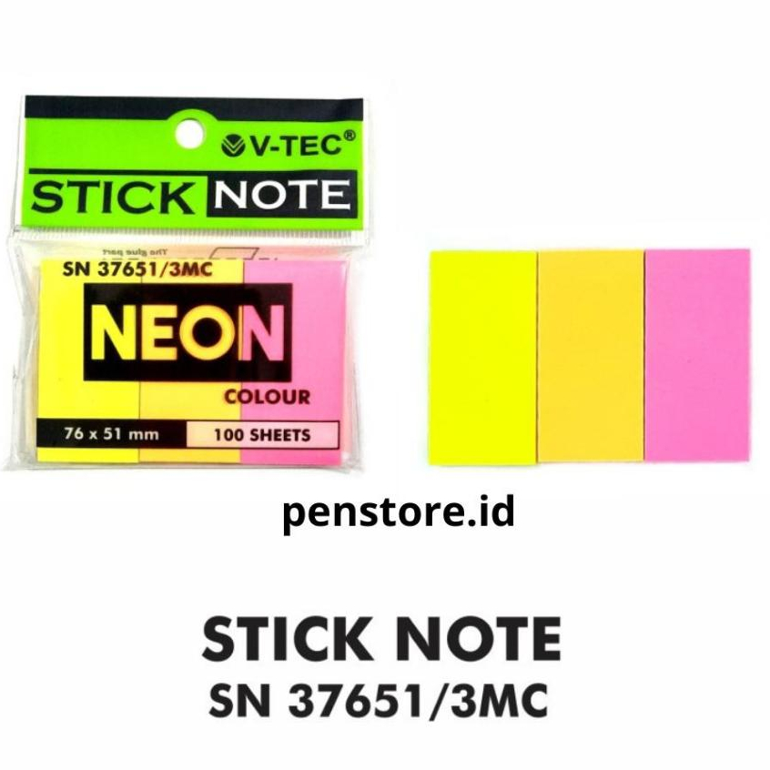 

(set) Post It 76x51/3 Warna V-tec / Sticky Notes SN 37651 3x100 lembar