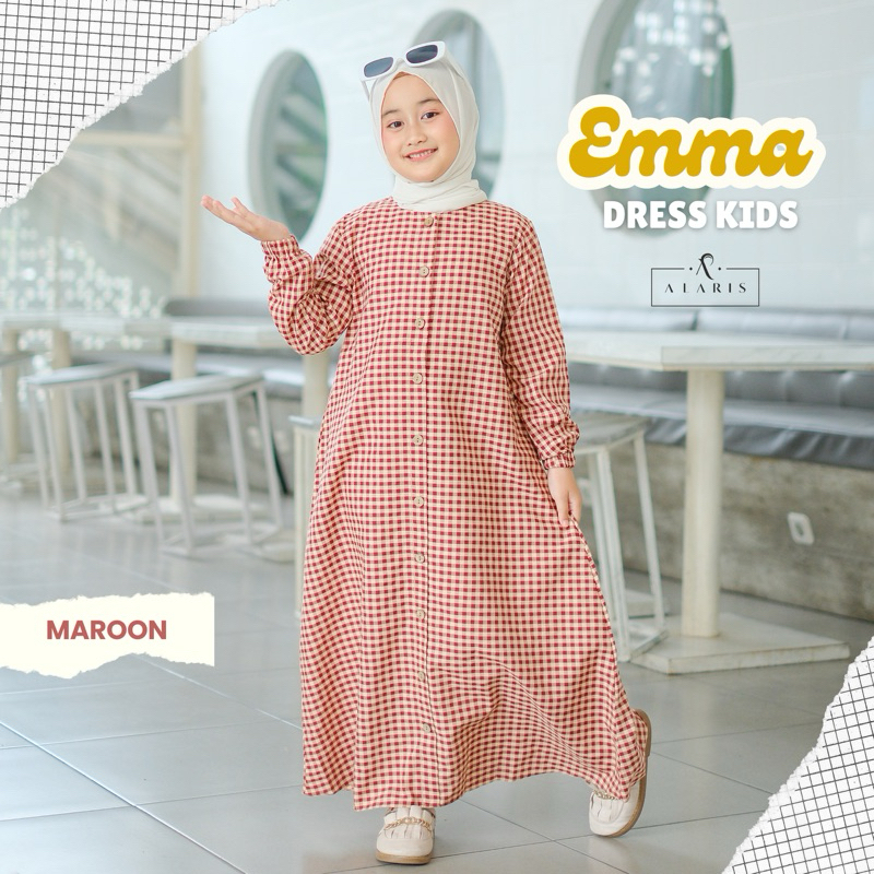 Emma Dress Kids / Gamis Casual anak / Gamis katun anak / Gamis anak kotak kotak / Gamis anak motif k