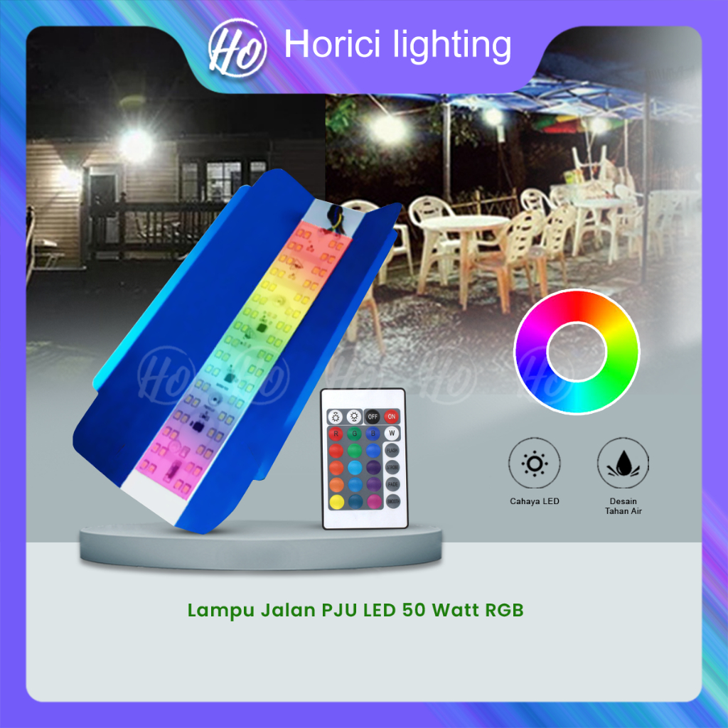 HORICI LAMPU JALAN 50W PJU LED SUNLAMP SOROT OUTDOOR PENERANGAN STREET LIGHT LAMPU LED RGB
