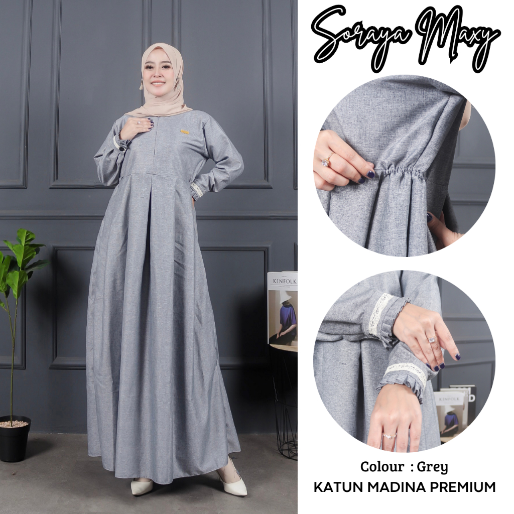 Soraya Maxy Gamis Katun Madina Premium Baju Muslim Wanita Terbaru Dress Syari Jumbo XXL XXXL Bahan K