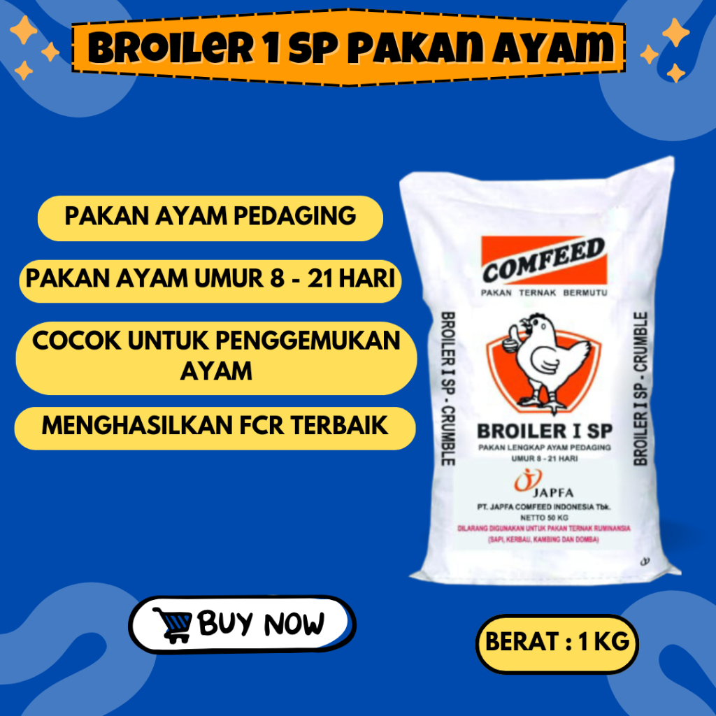 Pakan Ayam Umur 8 - 21 Hari Broiler 1 SP Makanan Ayam Pedaging Broiler Comfeed Japfa