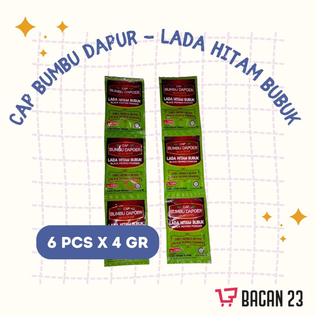 

Lada Hitam Bubuk 100% Murni Cap Bumbu Dapoer ( 6 Sachet x 4 Gr) / Bumbu Dapur / Penyedap Rasa