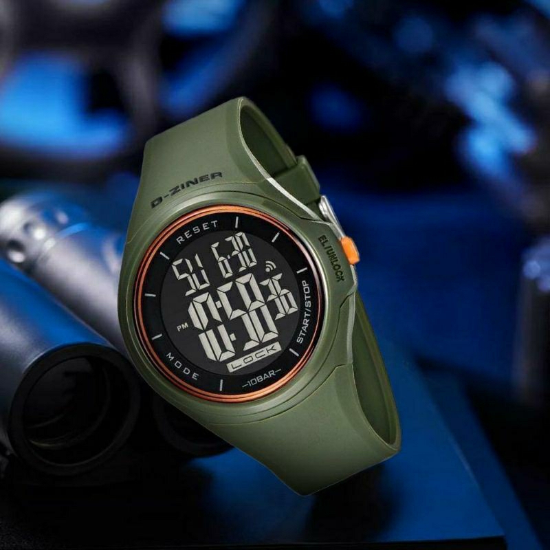 Jam Tangan pria Mewah D-ZINER DZ8281 Tali Karet Green Touch Screen Digital Original