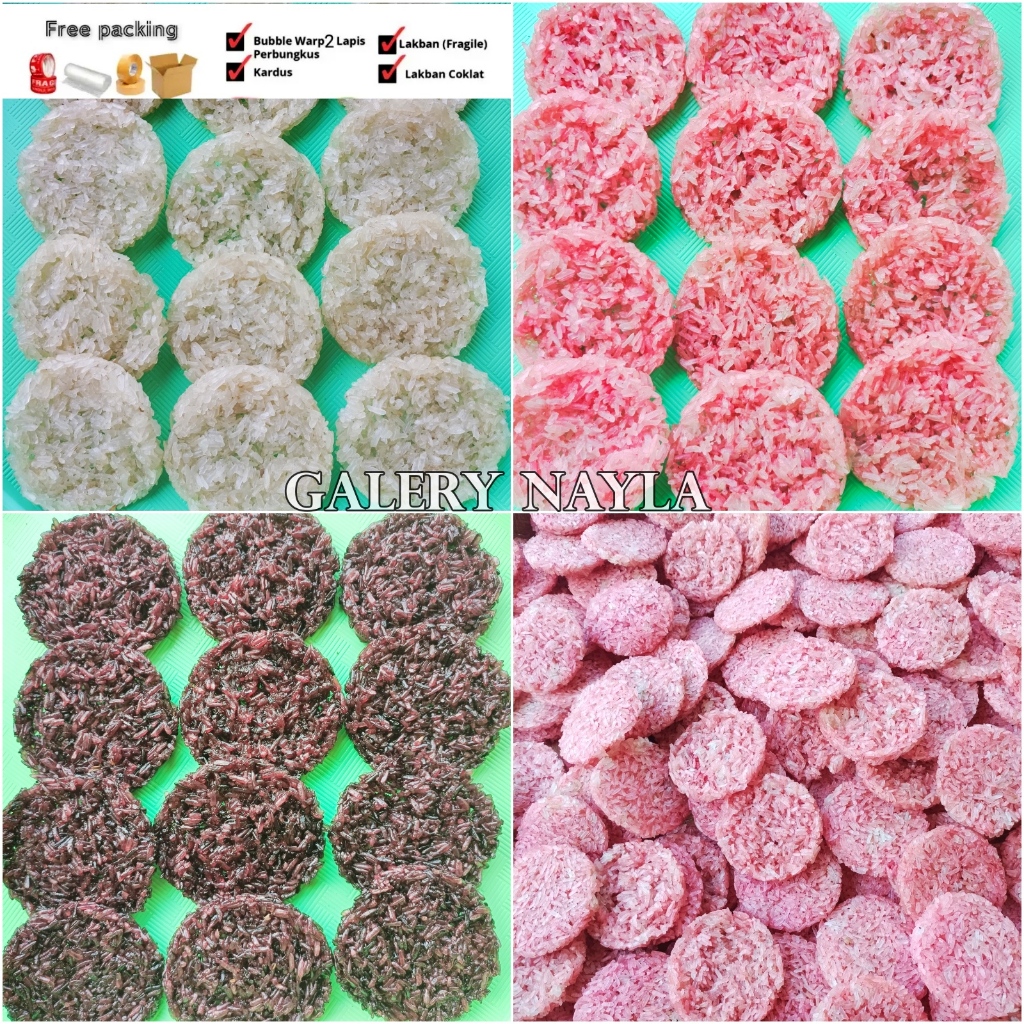 

Kerupuk Rangginang Mentah Bahan Beras Ketan Hitam Dan Putih Isi 10/40 Pcs Per Bungkus