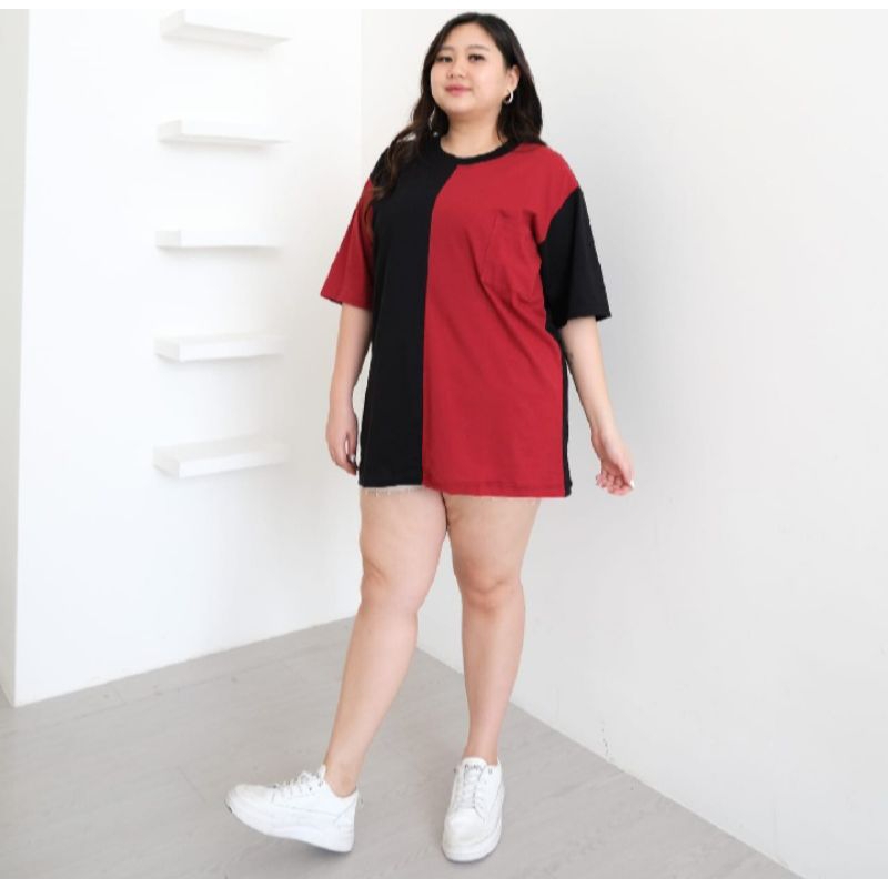 Kaos wanita big size || t-shirt wanita two tone