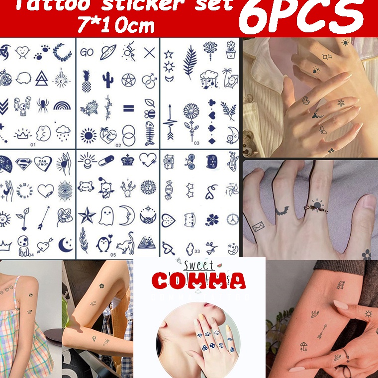 ART R66S 6 Buahset Tato temporer bulan bintang tahan lama Mini tato temporer Tattoo fruit ink Tato t