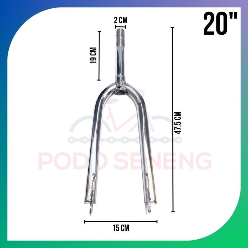 Garpu Sepeda BMX Ukuran 20 Inch Chrome Silver Bicycle Fork Sparepart