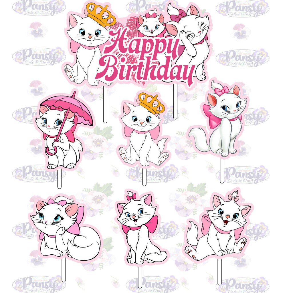 Cake topper Marie Cat + banner Birthday EKONOMIS