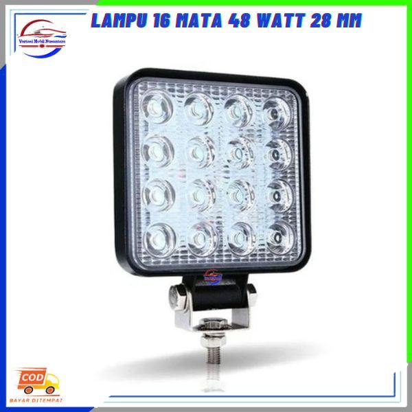 Lampu Led Sorot Putih Kabut Depan 16 Mata Kotak Tipis Variasi Mobil Truk Truck 12-24 Volt