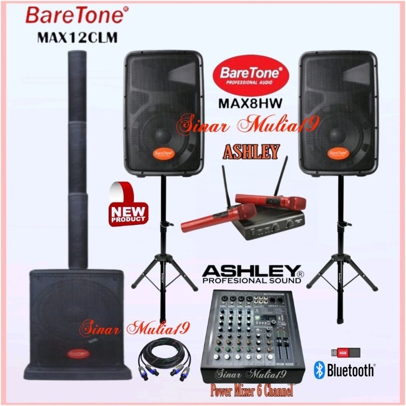 Paket Sound System Live Musik Cafe [ Karaoke ] Speaker Column Satelite BareTone MAX12CLM Speaker 8 I