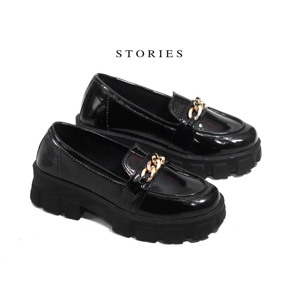 Stories Storee Sepatu docmart wanita loafers Tinggi Variasi Rantai