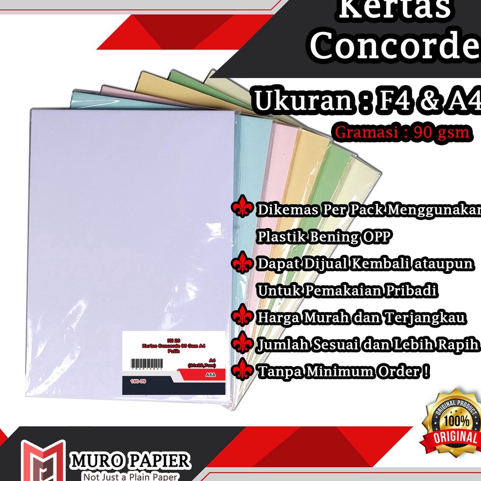 

Ready Laris PER PAK ISI 2 Kertas Concorde 9 gsm F4 A4 by Muro Papier