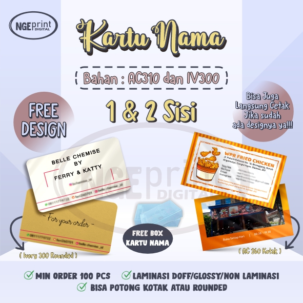 

[TEBAL 300 Gsm] Kartu Nama Custom Lengkap / Name Card Sudut Lengkung / Busines Card Custom Sudut Kotak