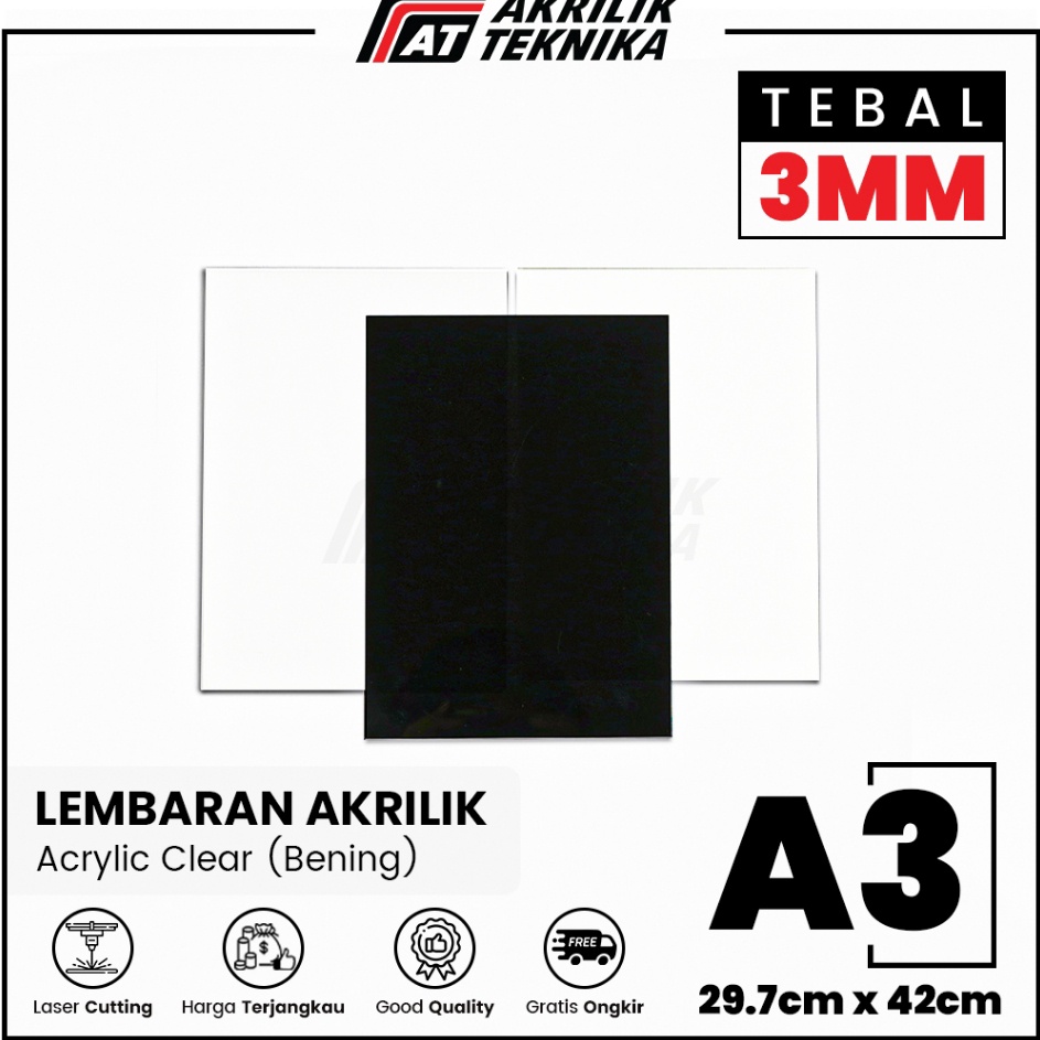 

Model Limited Acrylic Sheet Lembaran Akrilik Clear Bening Hitam Putih A3 3mm