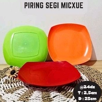 CNC Piring Segi Mixcue Warna / Piring Kotak Semi Melamin / Piring Makan Ceper Kotak