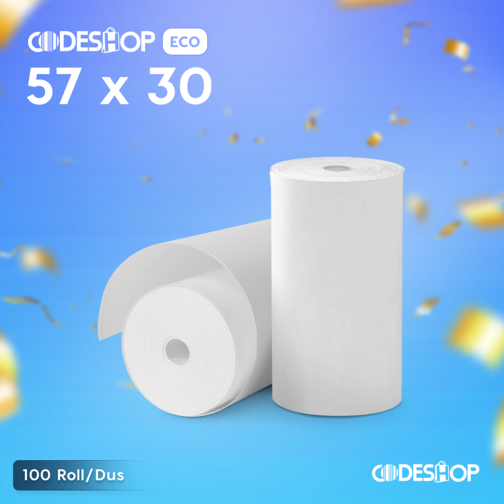 

10 Roll Kertas Thermal Codeshop 57x30 57 x 30 Struk Kasir Cetak Hitam