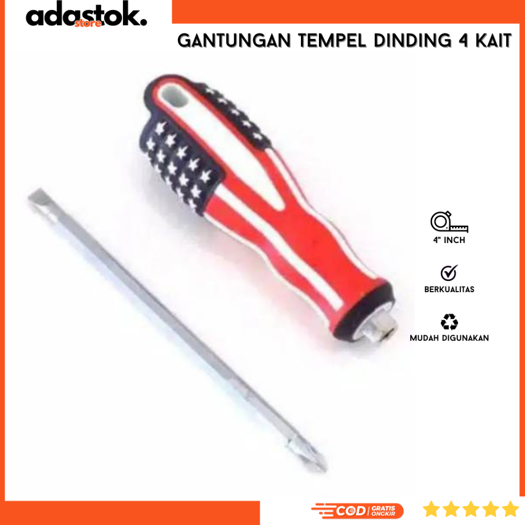 ✅[𝐏𝐑𝐎𝐌𝐎 𝐓𝐄𝐑𝐋𝐀𝐑𝐈𝐒][𝐂𝐎𝐃] Obeng Besar Set 2 In 1 Bolak Balik Min Minus Plus Motif Amerika USA Kembang +