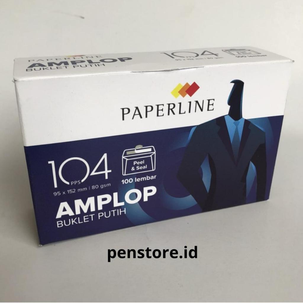 

(Pack = 100 pcs) Amplop Putih Paperline No.104 80gr + lem uk. 95x152mm isi 100lbr (dos biru)