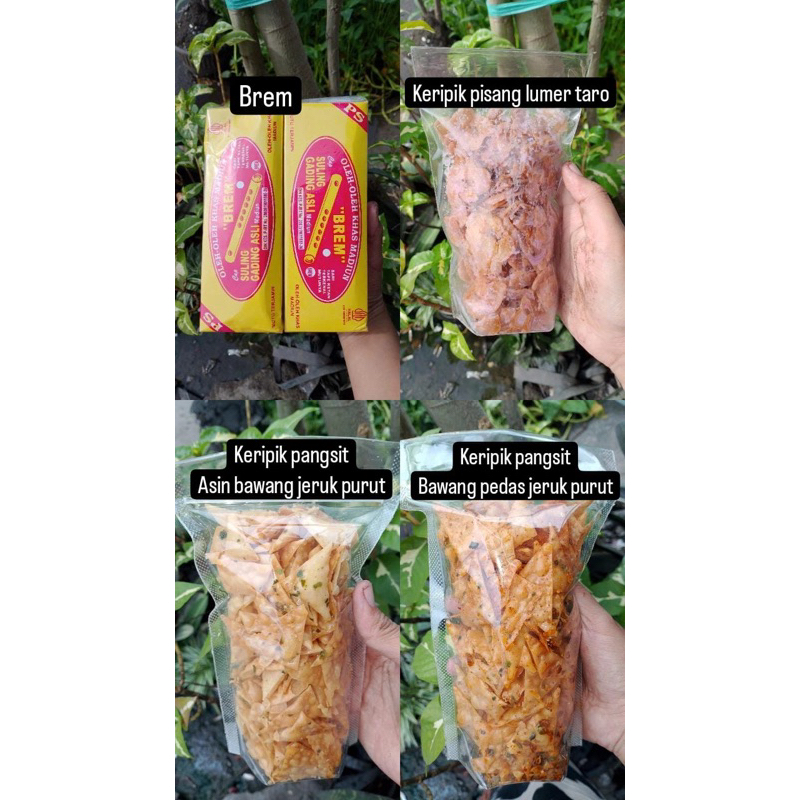 

Brem, Kripik Pisang Lumer Taro, Kripik Pangsit Asin Bawang JP, Kripik Pangsit Bawang JP