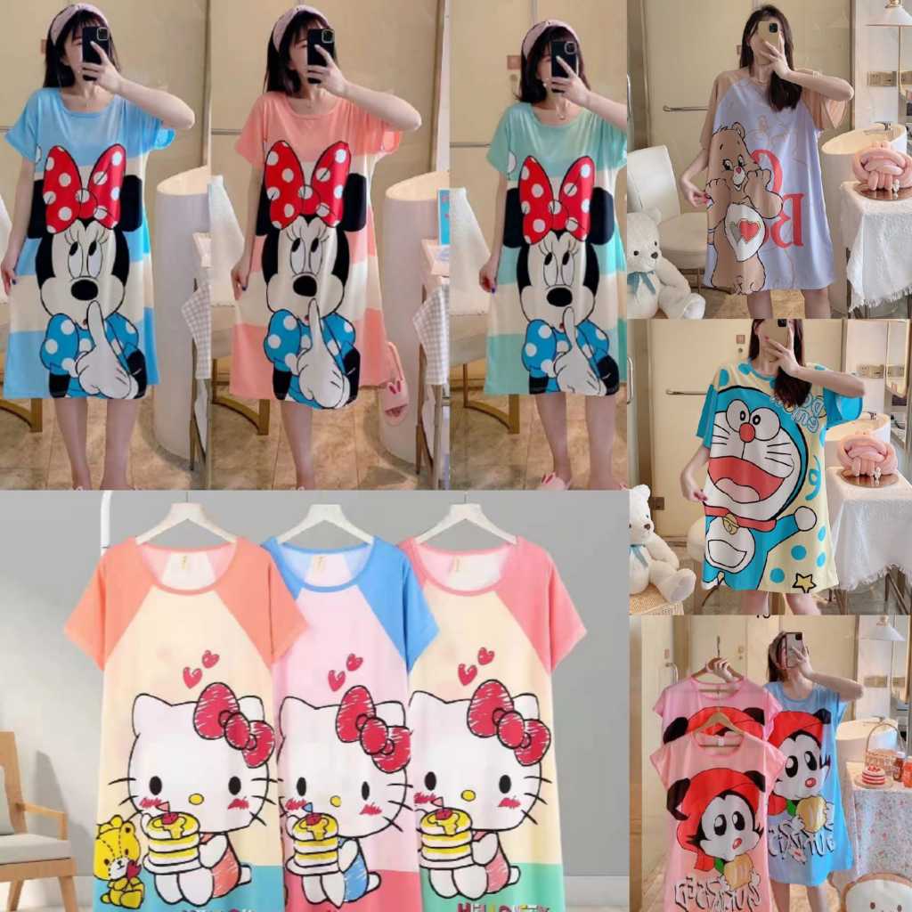 baju tidur wanita daster jumbo spandek Korea banyak motif dan bahan melar ikut badan bisa buat ibu h