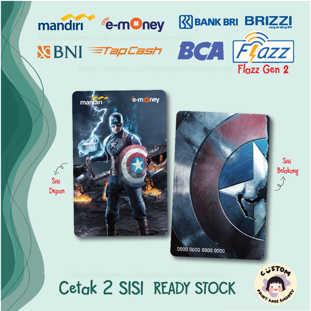 KARTU E MONEY E TOLL SUPERHERO AVENGERS CAPTAIN AMERICA END GAME MANDIRI TAPCASH FLAZZ GEN2 - 2 SISI