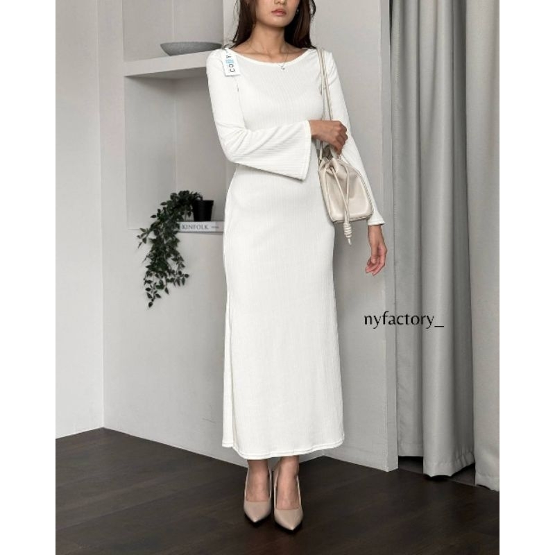 NYFACTORY - Nicolette Dress - Basic Knit Dress Bodycon - Long Dress Casual Wanita