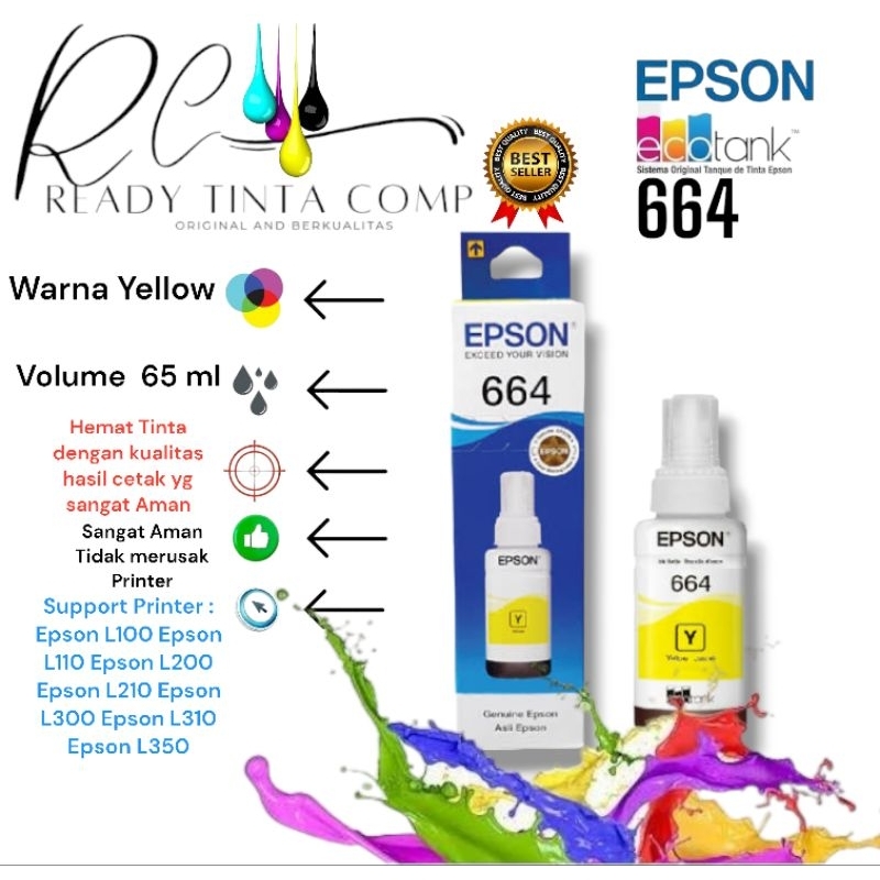 Tinta Epson 664 Original Yellow L110, L210, L310, L350