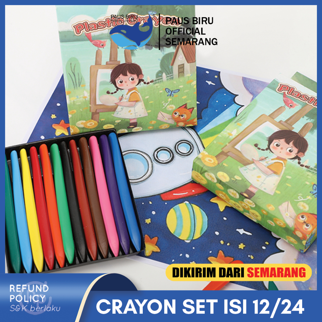 

Paus Biru - Aimilo Crayon Set Krayon Plastik 12/24 Warna Cerah Bentuk Segitiga Ergonomis Tidak Beracun