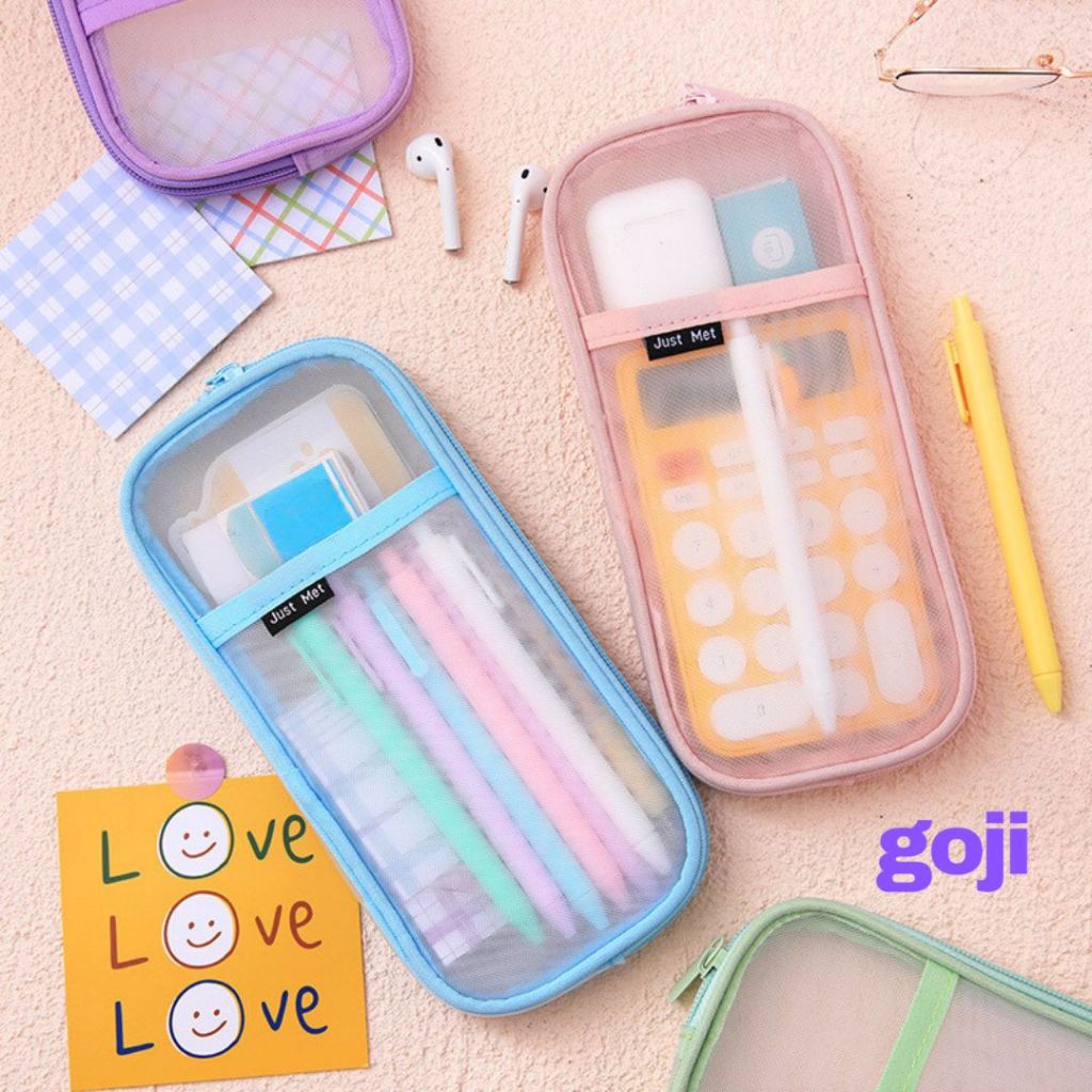 

GOJI Kotak Pensil Jaring Transparant Lucu Pastel Tempat Alat Tulis Kapasitas Besar Multifungsi Estetik Aesthetic