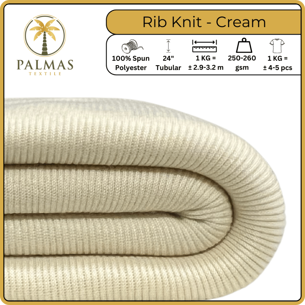 Kain Rib Knit - Cream (Bahan Kaos)