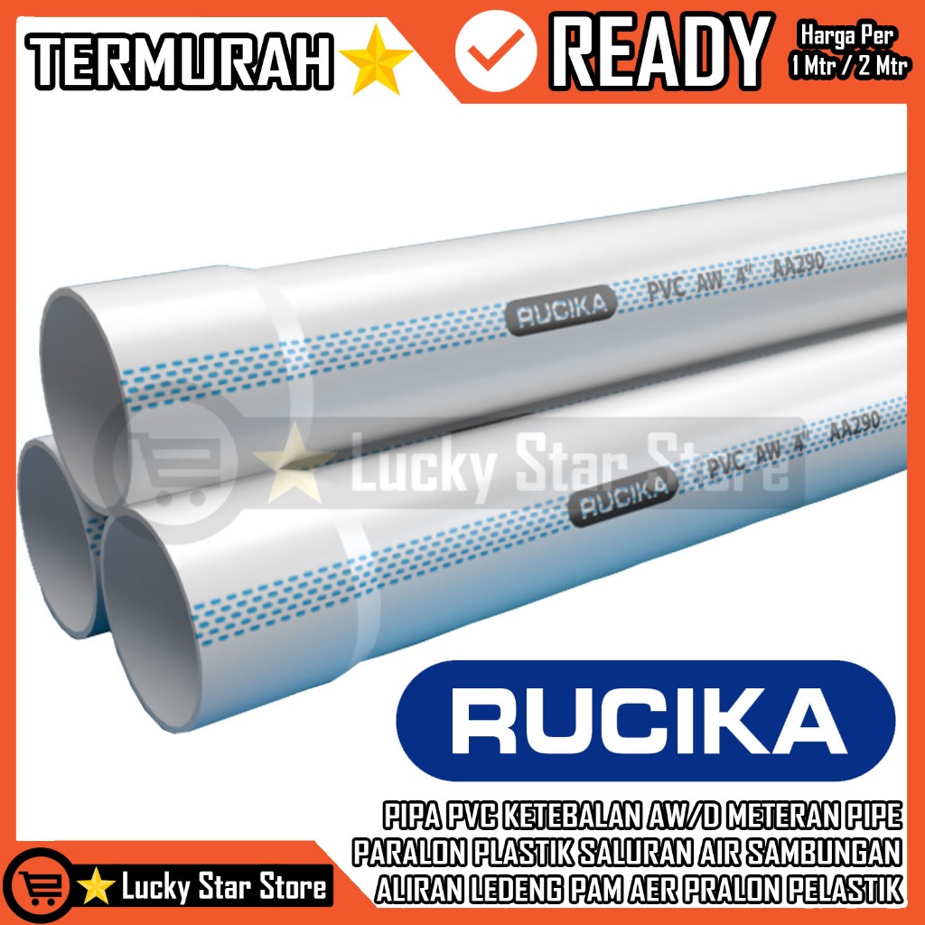 4” AW D METERAN PIPA PVC RUCIKA PUTIH 1 2 METER PARALON PRALON LEDENG PIPE PLASTIK PELASTIK PERALON 