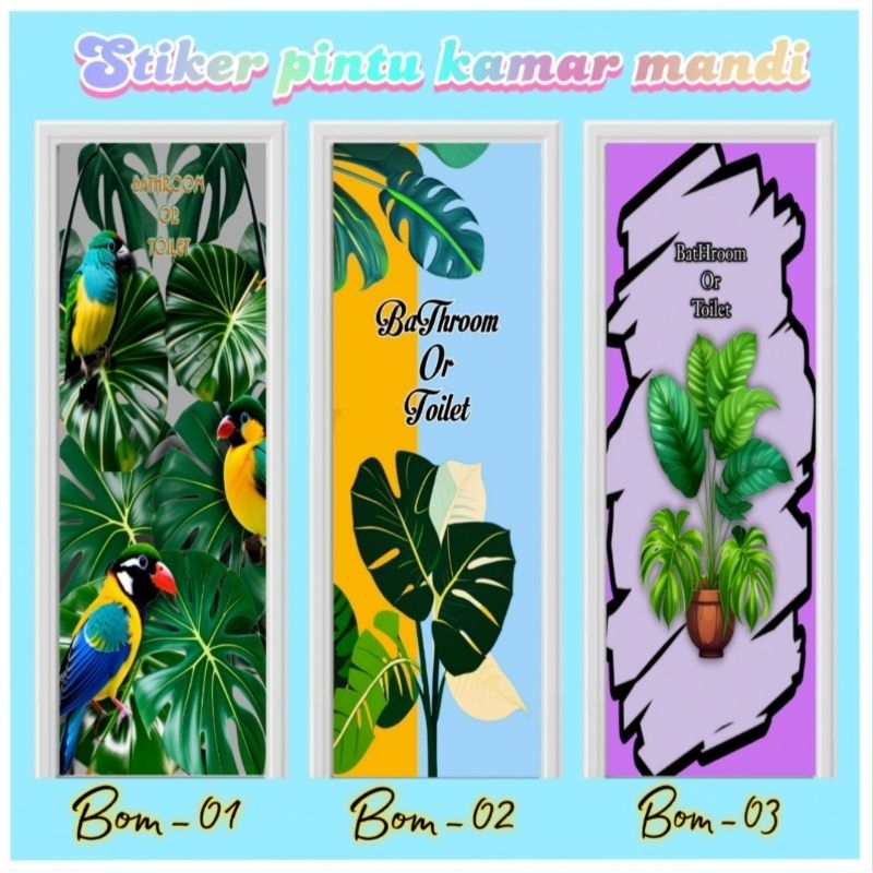 Stiker pintu kamar mandi motif daun monstera