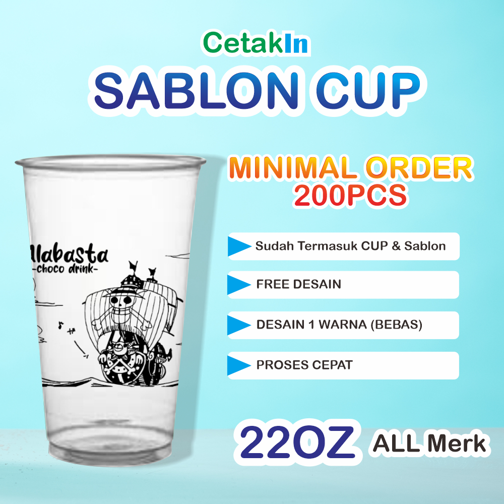 Sablon Cup Gelas Plastik 22oz Datar Starindo Hokkaku Merak Euro Custom Murah Free Desain