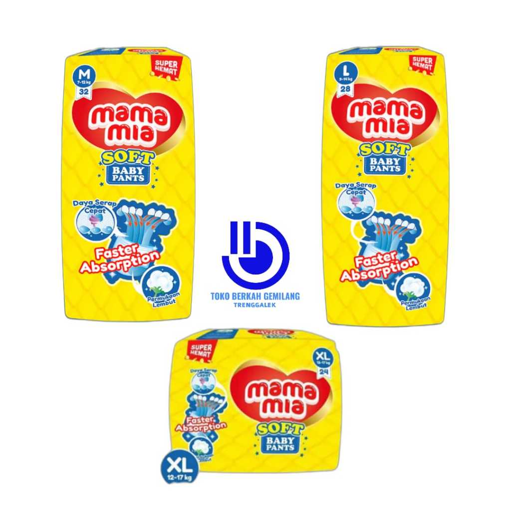 Mamamia Soft Pants Popok Bayi Size M32 - L28 - XL24