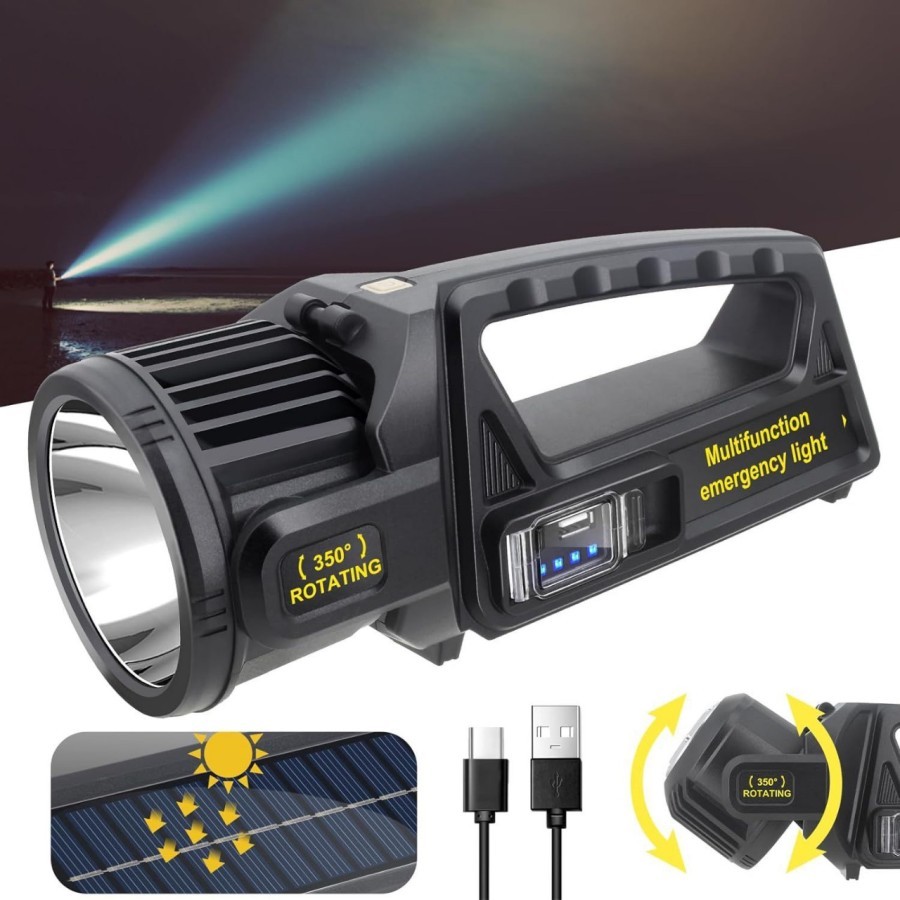 Senter Led Jumbo SOLAR Super Terang Sorot 1500M / Senter Cas Baterai Litium 6600Mah