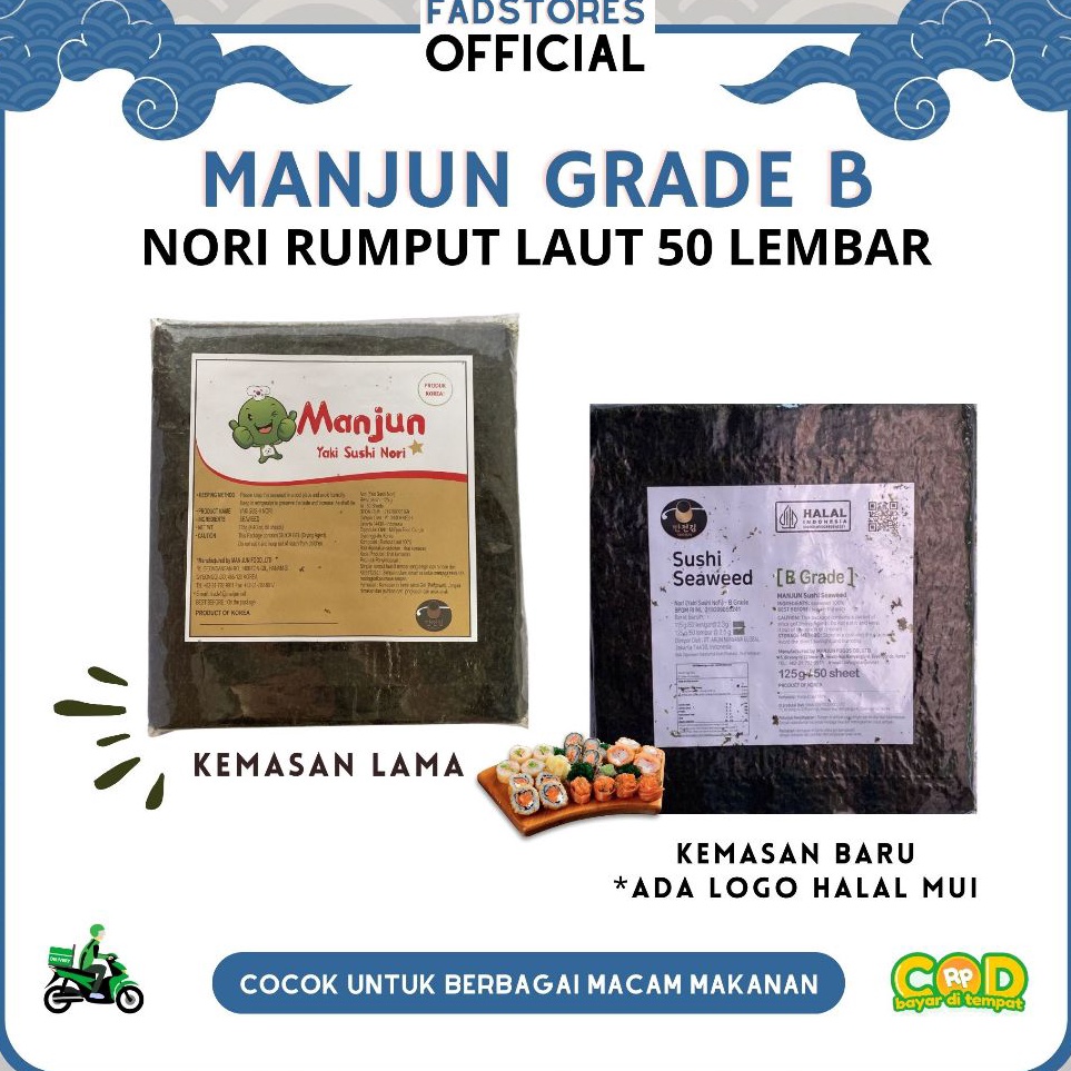 

Dapatkan Nori Rumput Laut Manjun 1 Pack 5s Manjun Seaweed Nori Sushi Halal