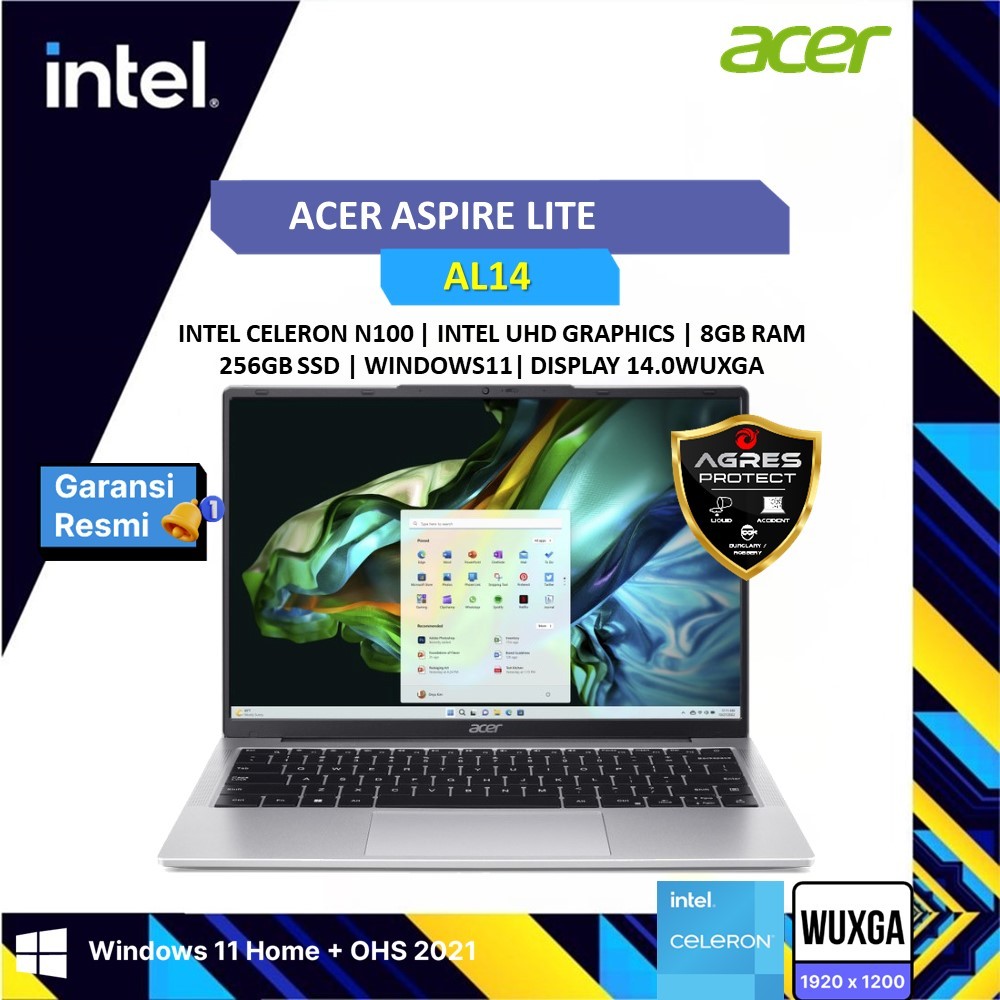 Acer Aspire Lite AL14 INTEL N100 RAM 8GB SSD 512GB Windows 11+OHS 14.0WUXGA Laptop Acer Aspire LAPTO