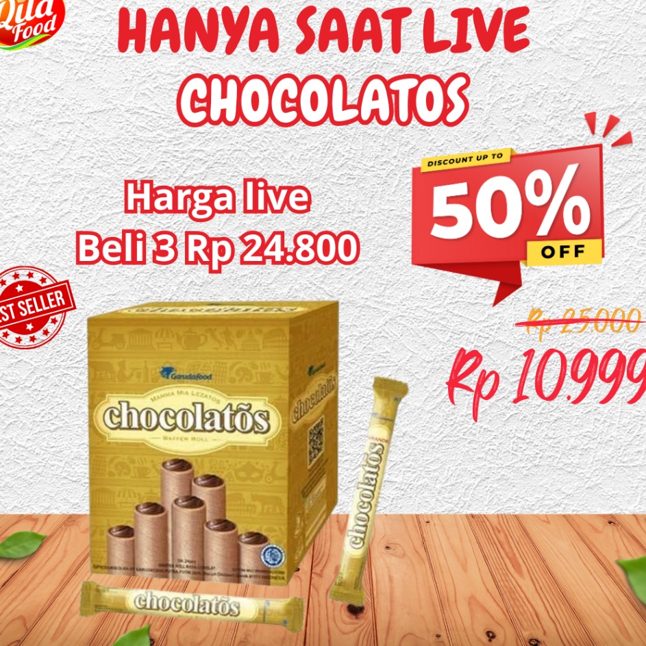 

Max Sale WAFER CHOCOLATOS ROLL COKLAT 1 BOX ISI 24 SNACK CRIPS MAKANAN RINGAN KERING TERMURAH