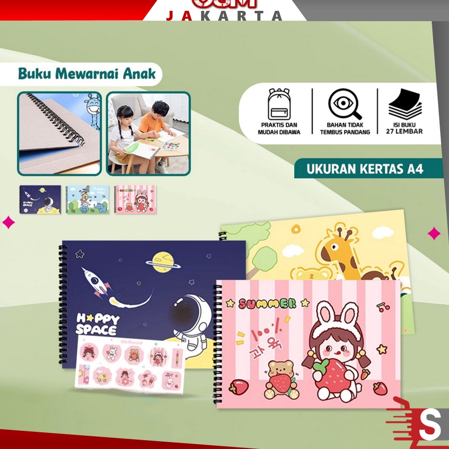 

Top Shipment OSM JKT S6132 Buku Gambar Anak Balita Buku Menggambar Painting Book Kids Drawing Book Ring Kartun Sketch Book Motif Karakter