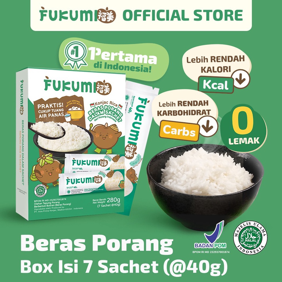 

Ready FUKUMI BERAS PORANG BOX SACHET Fukumi Shirataki Beras Konjac Rice Diet isi 7 sachet x 4gr