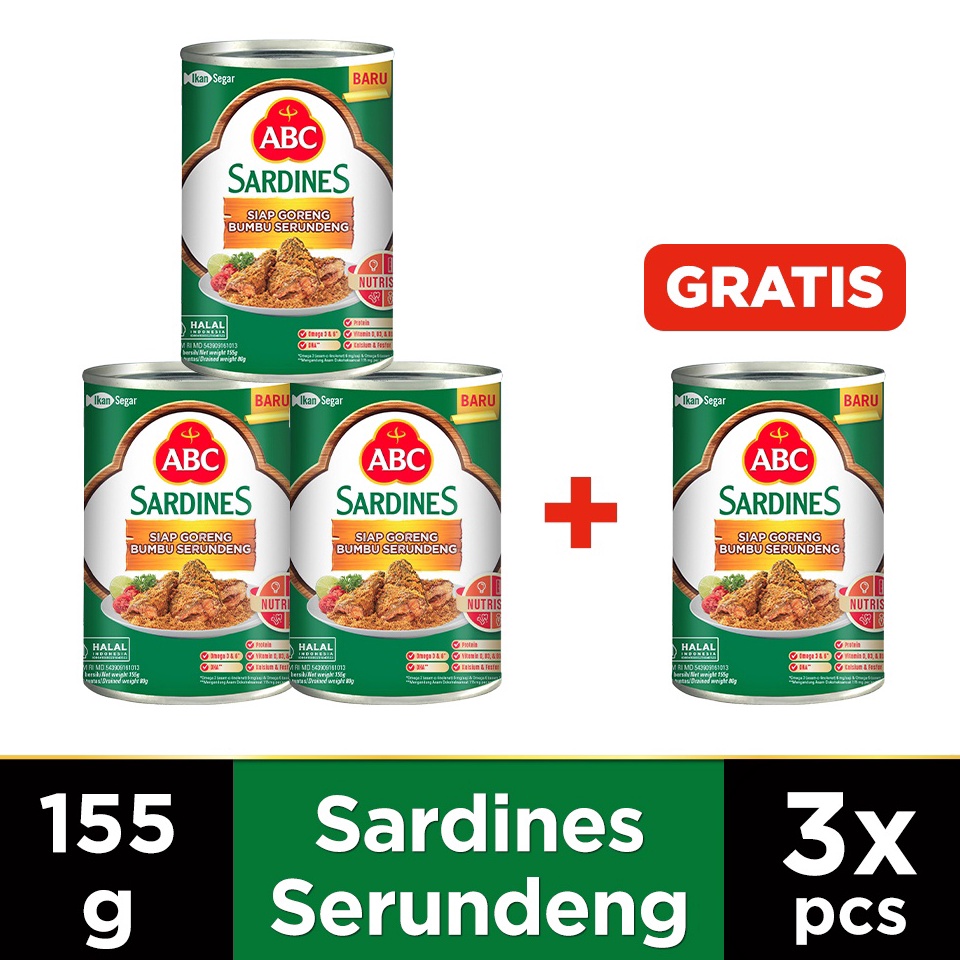 

Keren abis ABC Sarden Siap Goreng Bumbu Serundeng 155 g Buy 3 Get 1 Free