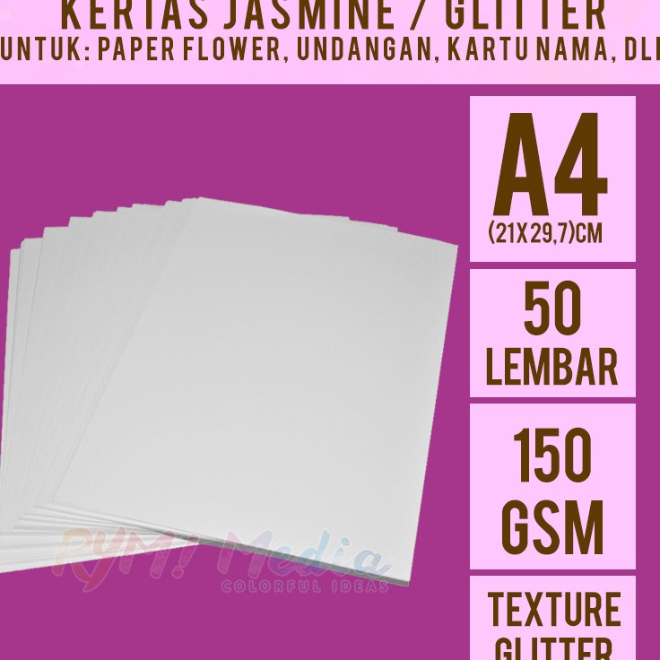 

Harga Sekarang Jasmine Glitter 15 gsm A4 isi 5 lembar Kertas Jasmine Glitter Putih A4 15 gram Kertas Blangko Undangan Karton Ijasah Sertifikat Flower ukuran A4