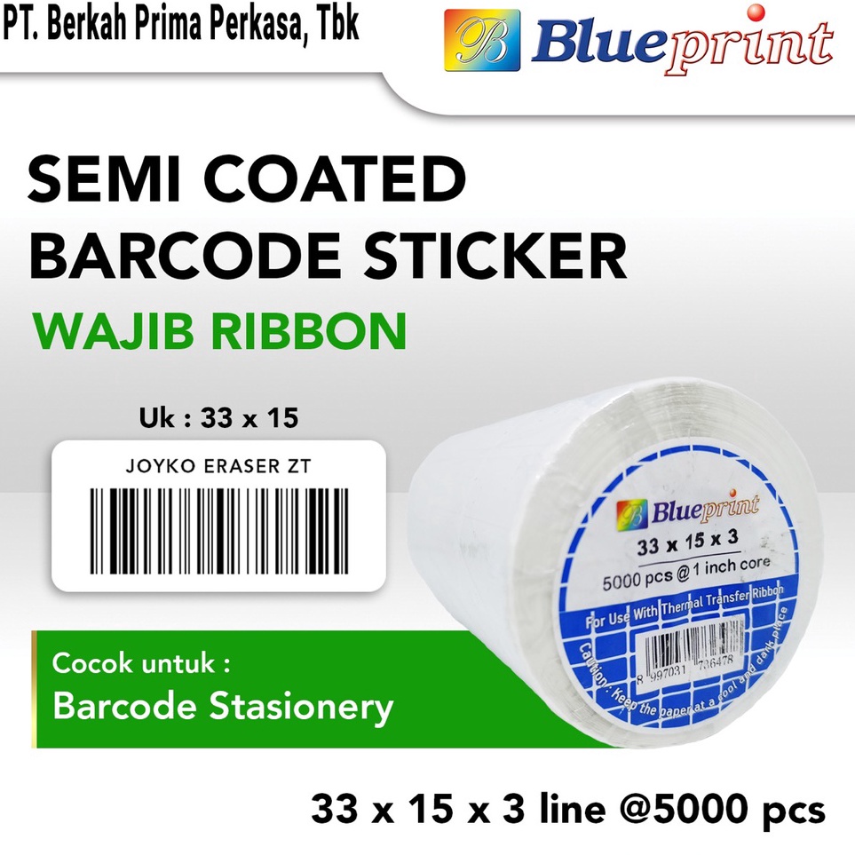 

Garansi Terbaik Sticker Barcode Semicoated 33x15 mm 3 Line BLUEPRINT Stiker Label Semi Coated 33 x 15 x 3 Line 1 Roll