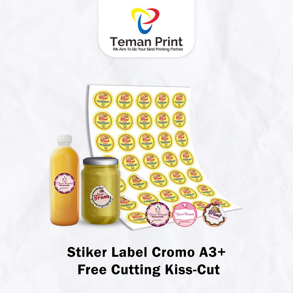 

Teman Print Cetak Stiker Label A3+ Bahan Cromo Stiker Kemasan UMKM Free Template Desain