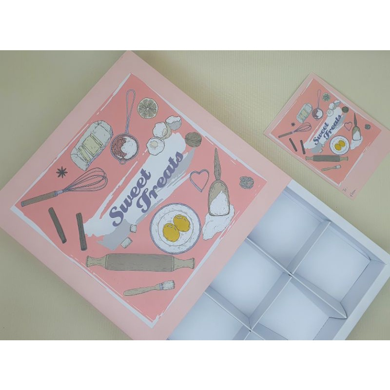

( 5 pcs ) kardus eggtart sekat 9 dus eggtart sweeet treats + kartu ucapan box cake